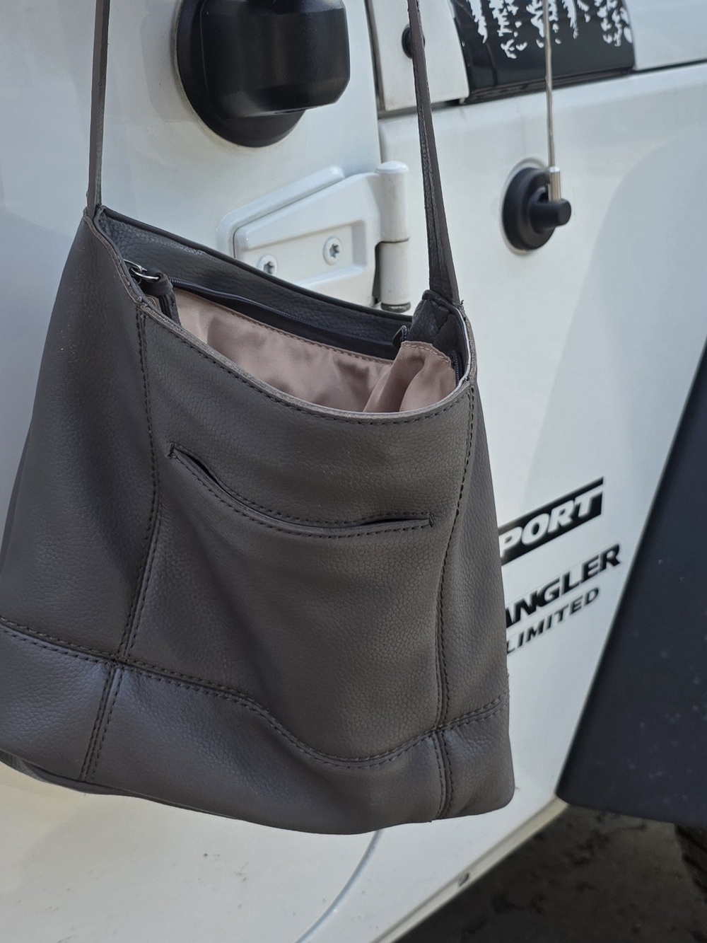 Classic Gray Leather Shoulder Bag - The Sak